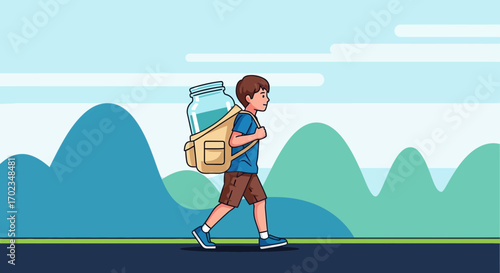 Boy Carries Water: A Journey Towards Sustainability and Environmental Values, Illustrated Scene