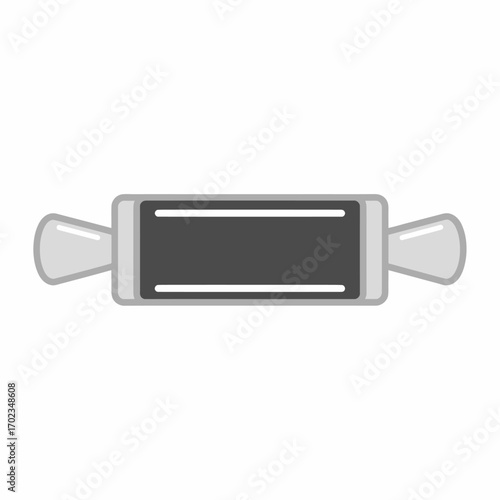 A simple, flat illustration of a rolling pin with a dark grey body and light grey handles, centered on a white background.