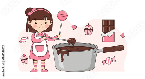 Adorable Young Girl Crafting Delicious Chocolate Confections in Her Kitchen