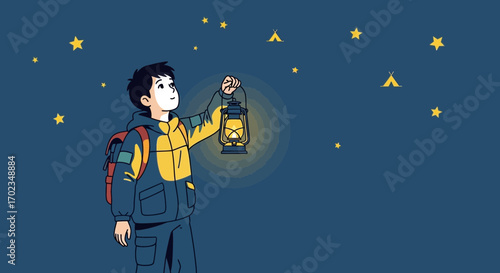 Adventure Seeker Gazing At The Night Sky, Discovering New Worlds Through Exploration