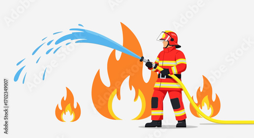 Brave Firefighter Extinguishing Flames, Demonstrating Courage and Protection For The Community