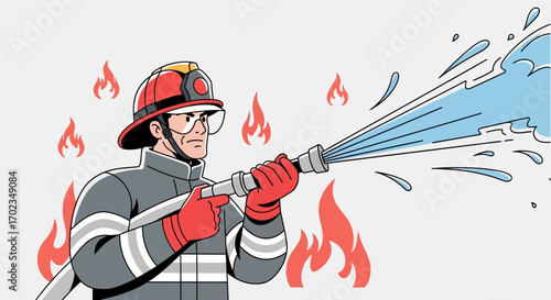 Brave Firefighter Heroically Extinguishes Flames, Water Spraying to Safely Save Lives