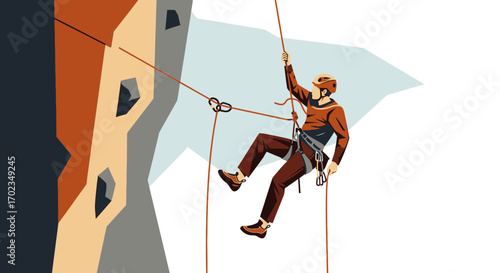 Adventurous Climber Ascending Cliffside, Displaying Courage and Determination in Nature