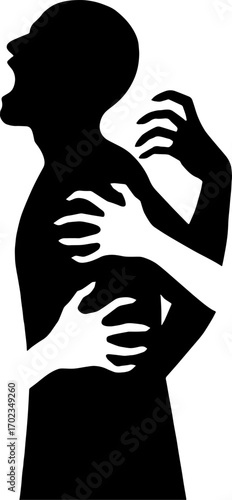 Human silhouette screaming with shadow hands grabbing from behind vector with white background 