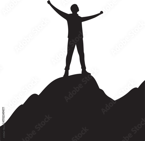 Silhouette of a Person Celebrating on a Mountain Peak Keywords: silhouette, person, celebrating