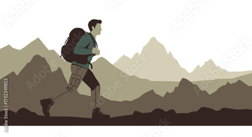 Adventurous Hiker with Prosthetic Leg Journeying Through Majestic Mountain Scenery