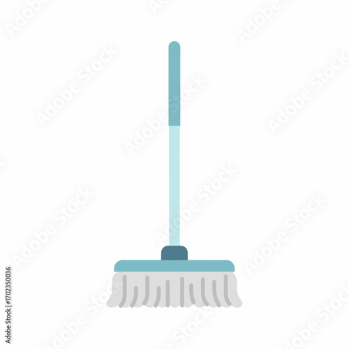 A simple flat illustration of a light blue mop with white strands, used for cleaning floors.