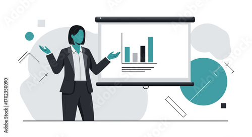 Businesswoman Presenting Financial Analytics On Board, Demonstrating Business Growth Effectively
