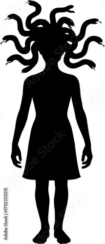 Silhouette of human figure with snakes instead of hair - Medusa horror concept vector with white background 