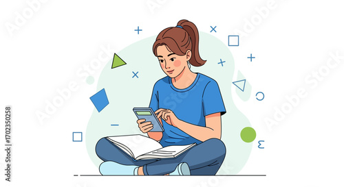 Calculating And Studying Girl Using Calculator With Notebook In Hand Studying At Home