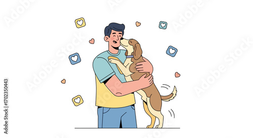 Affectionate Embrace: A Man and His Beloved Canine Companion in a Heartfelt Moment