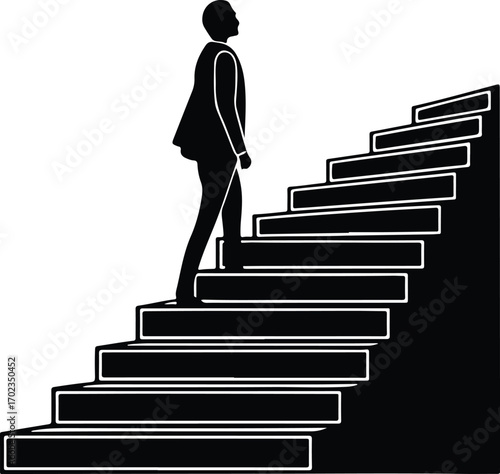 Silhouette of businessman climbing stairs steps