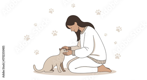 Affectionate Moment Depicting A Woman Fondly Petting Her Adorable Cat