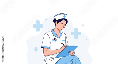 Caring Nurse Creates Records, Assisting, Helping Patients To Recover With Compassion And Skill