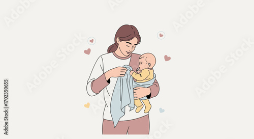Caring Mother Gently Drying Adorable Baby, Creating Endearing Moment Together