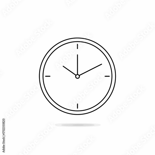 Minimalist line art icon of a clock with hour and minute hands, casting a subtle shadow, representing time, scheduling, or a deadline.