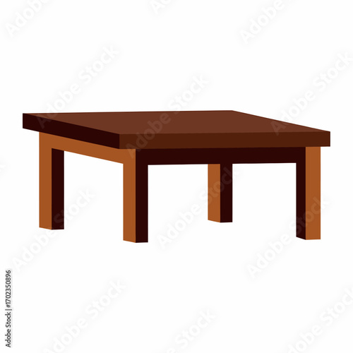 A simple, rectangular brown wooden table with four sturdy legs, isolated on a white background.