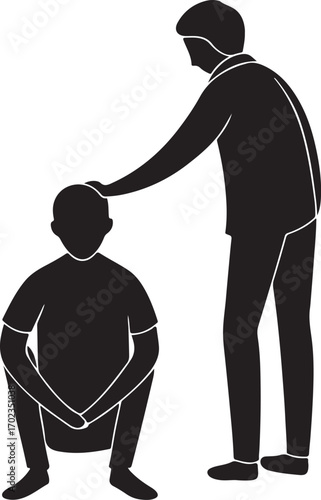 Silhouette of one person comforting another people