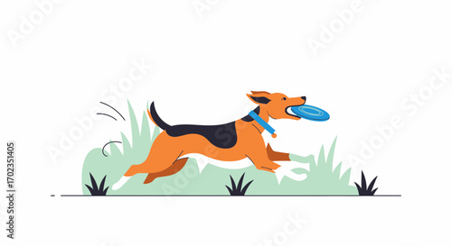 Animated Dog Joyfully Playing Fetch Outdoors Enjoying Exercise and Recreational Activity