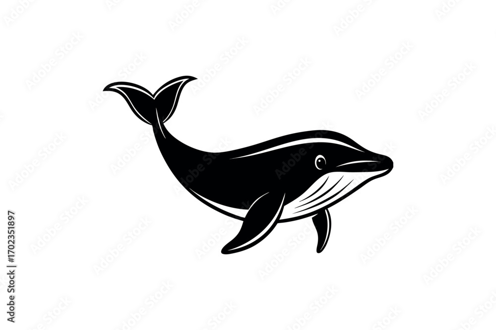 Naklejka premium graceful whale swimming in ocean waves silhouette