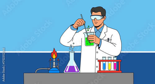 Laboratory Experiment Illustration, Ideal for Educational Material, Science Websites, and Scientific Publication, Promoting Interest in Chemistry and Scientific Research