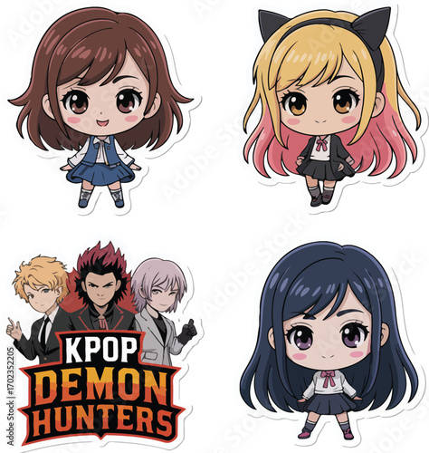 K-Pop Demon Hunters Anime Sticker Collection – Colorful Male and Female Characters