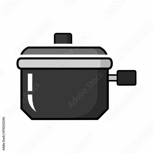Simple illustration of a dark gray pressure cooker with a lid and handle.