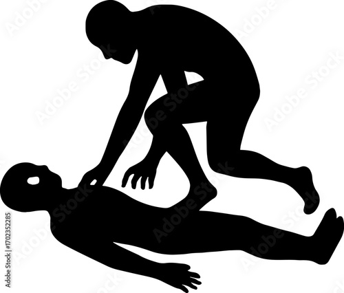 Silhouette of human shadow climbing out of own body Vector with white background 
