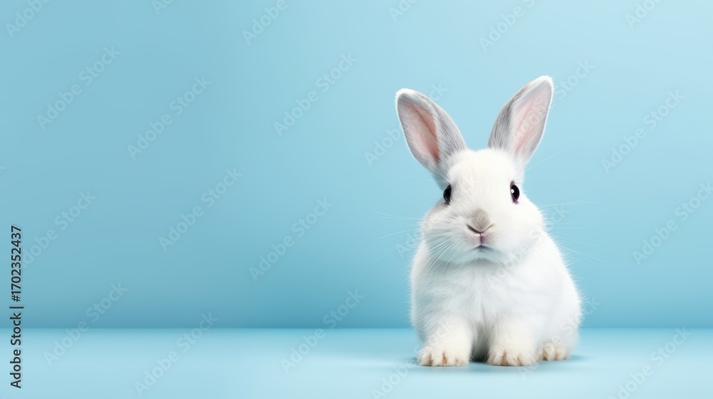 Obraz premium cute animal pet rabbit or bunny white color smiling and laughing isolated with copy space for easter background, rabbit, animal, pet, cute, fur, ear, mammal, background, celebration, generate by AI