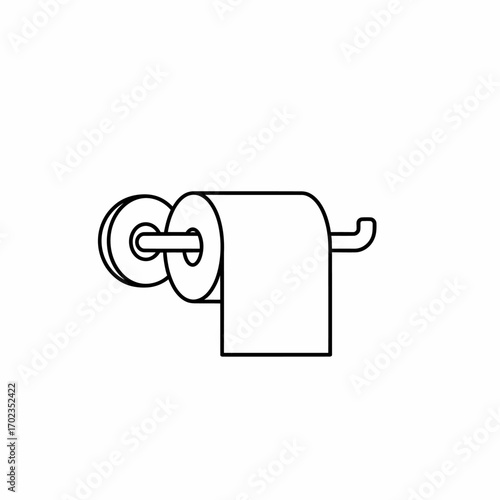 A simple black and white line art icon of a toilet paper roll on a wall-mounted dispenser.