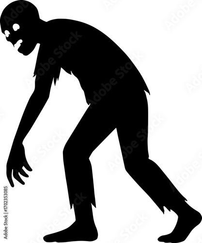 Zombie silhouette with broken arm dragging on the ground vector with white background 