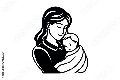 mother holding baby tenderly with love and care silhouette