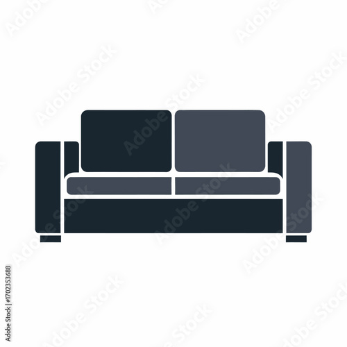 Simple illustration of a dark-grey two-seater sofa, front view.