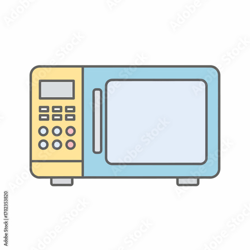 A simple, colorful illustration of a microwave oven, ready for cooking or heating food.