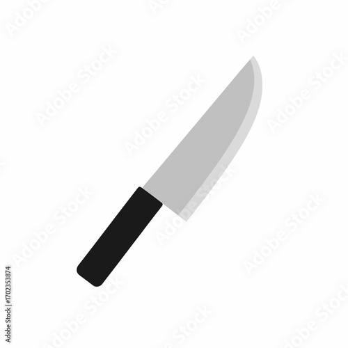 A simple, flat vector illustration of a kitchen knife with a black handle and silver blade.