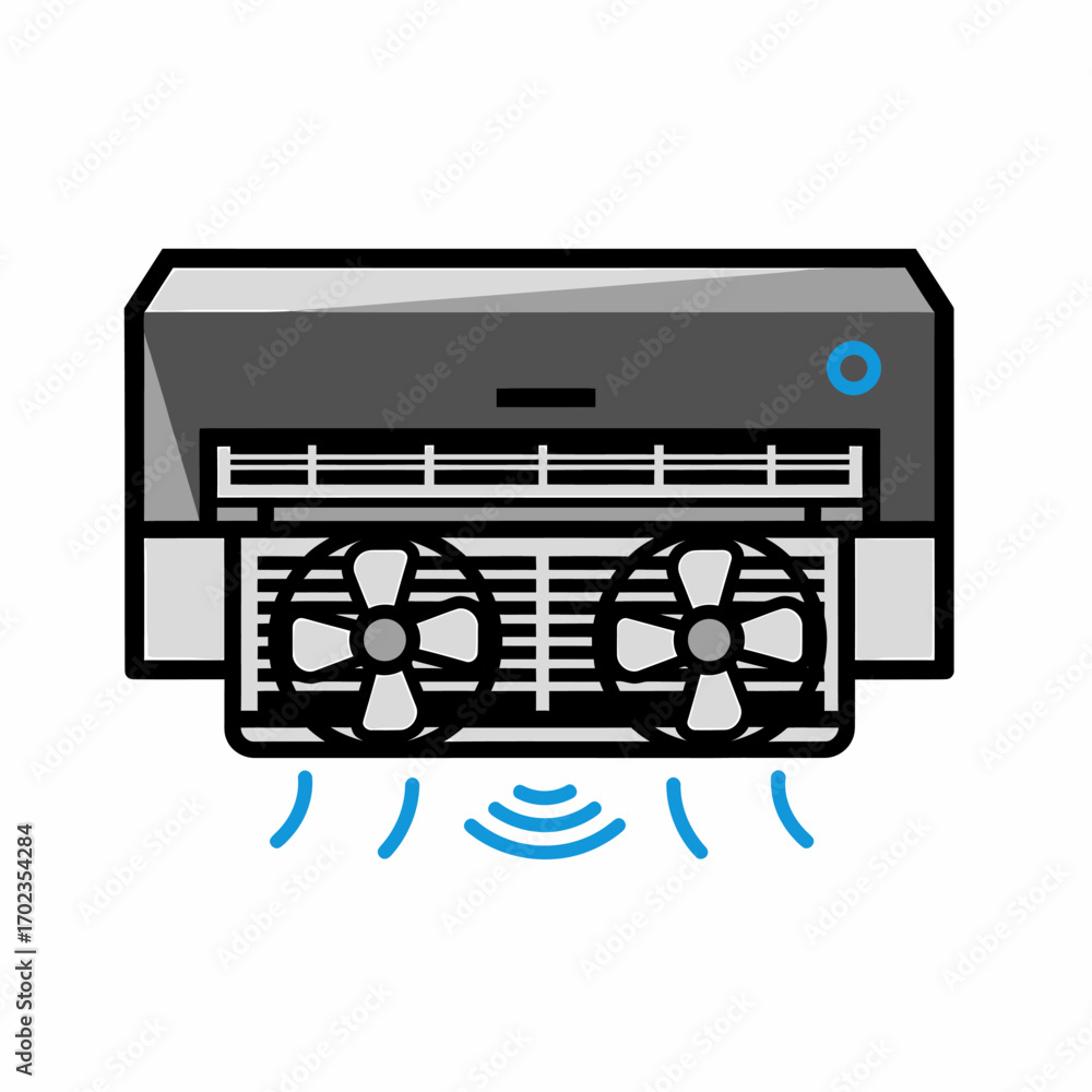 Fototapeta premium Air conditioner unit with dual fans blowing cool air, showcasing clean air technology.