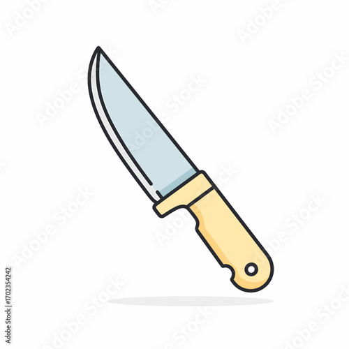 A simple, stylized illustration of a sharp kitchen knife with a light blue blade and a tan handle, presented against a plain white background.