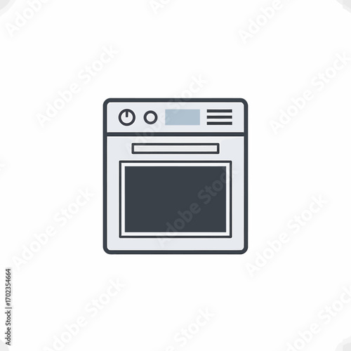 A simple flat line icon of a modern electric kitchen oven with a digital display and glass door.