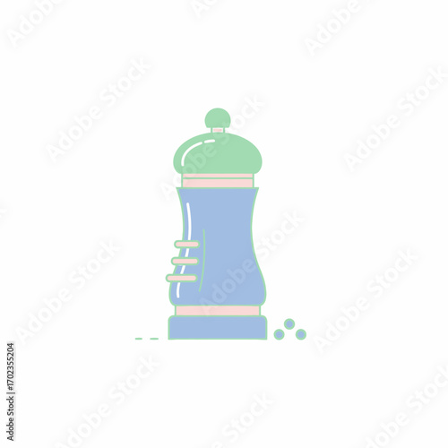 A pastel-colored illustration of a pepper mill grinding fresh peppercorns for seasoning food.