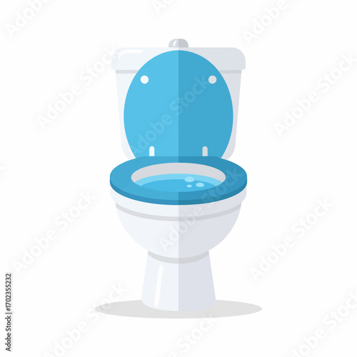 A white ceramic toilet with an open blue lid and seat, shown in a flat vector illustration style.
