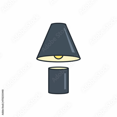 Simple, outlined illustration of a table lamp, showing the shade and base.
