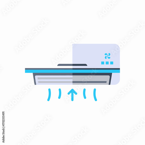 Modern air conditioner unit icon, showing cool air flow upwards.