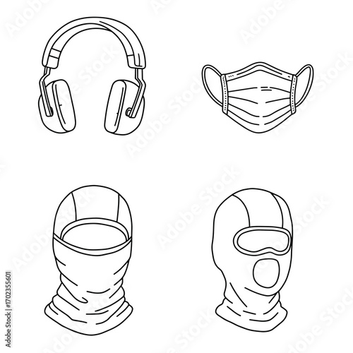 Collection of Winter fashion themed icons, including Earmuffs, Face mask, Neck gaiter, Balaclava