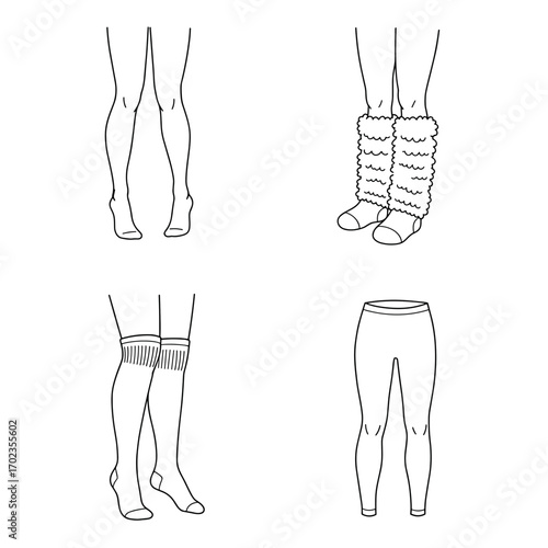 Collection of Winter fashion themed icons, including Tights, Leg warmers, Knee-high socks, Thermal leggings