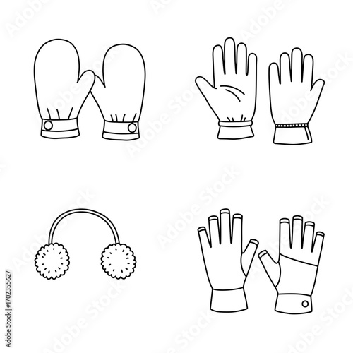 Collection of Winter fashion themed icons, including Mittens, Touchscreen gloves, Hand muff, Fingerless gloves