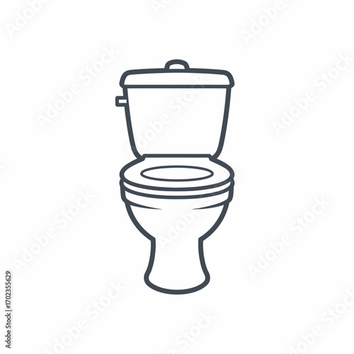 A minimalist line drawing of a toilet, viewed from the front, featuring the seat, bowl, and tank.