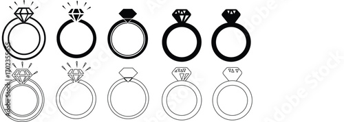 Diamond ring icon, Wedding rings with diamond linked together in the symbol of marriage flat vector icon for apps, ring diamond glyph flat vector icon, Check out this diamond ring