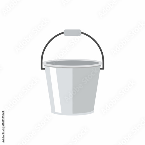 Gray metal bucket with handle, simple illustration, isolated on white background.