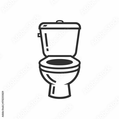 A minimalist black line art icon of a standard toilet with the lid open, viewed from the front on a white background.