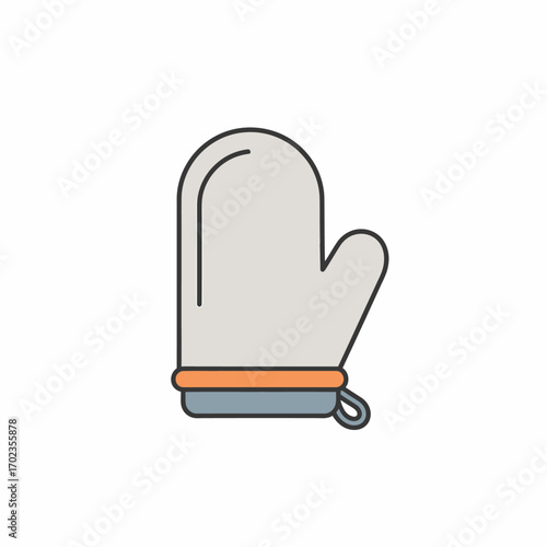 Simple, outlined illustration of a light gray oven mitt.